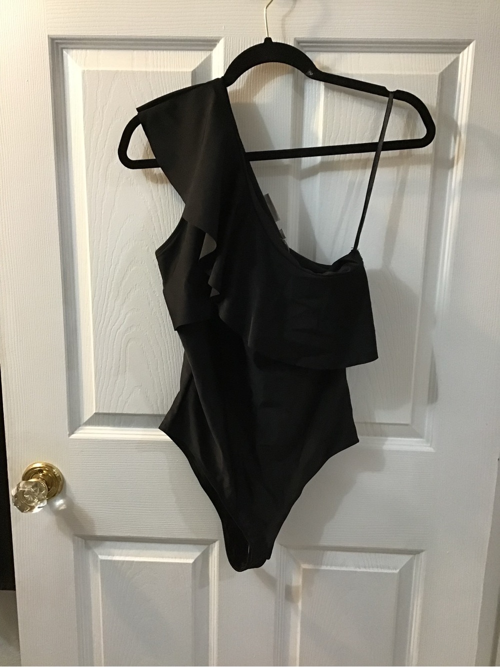 eva mendes for New York & Company Black One-Shoulder Ruffle Kids One-Piece